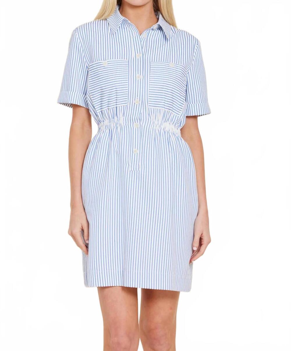 NEW DOLCE CABO stripe seersucker elastic waist dress in blue
